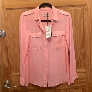 Zara Pink Chambray Distressed Shirt